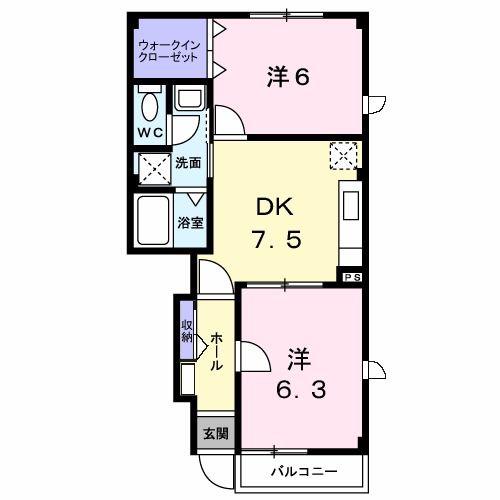 リバーウエストB(2DK/1階)の間取り写真