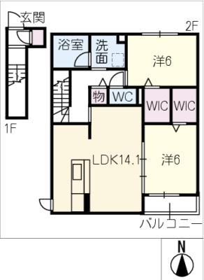 JA 小牧市常普請(2LDK/2階)の間取り写真