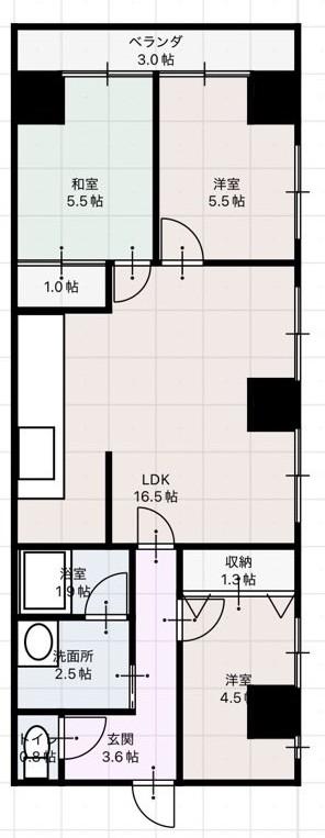 長良ロイヤルマンション(3LDK/6階)の間取り写真