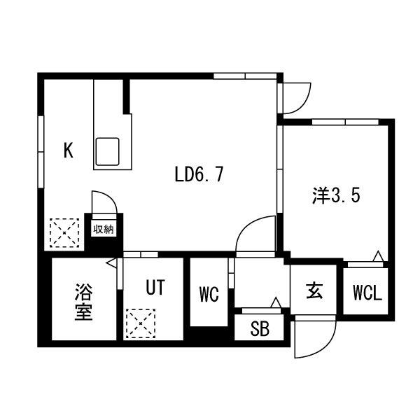 アルファスクエア北40西5(1LDK/2階)の間取り写真