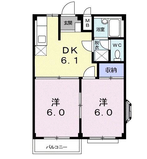 コーポサケンI(2DK/1階)の間取り写真