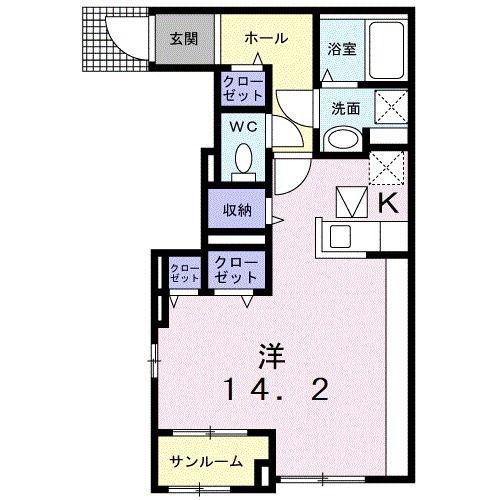 ミライトア K(1K/1階)の間取り写真