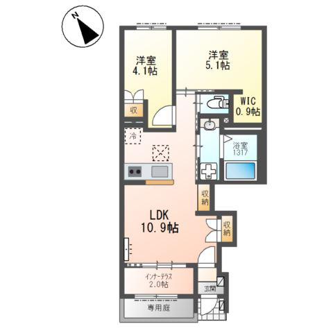 ウィルヴィレッジ 壱番館(2LDK/1階)の間取り写真