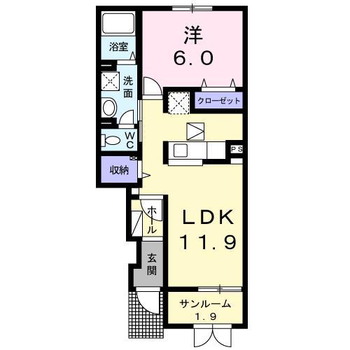 グレースB(1LDK/1階)の間取り写真
