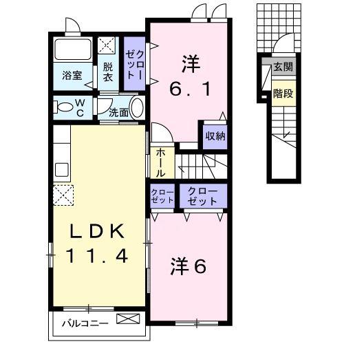 セシオンB(2LDK/2階)の間取り写真