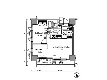 PARKAXIS浅草橋(2LDK/2階)の間取り写真