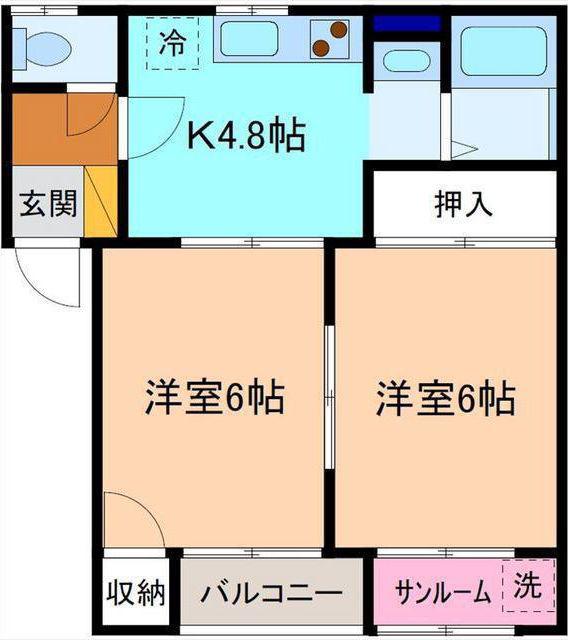 シャローム西(2K/1階)の間取り写真