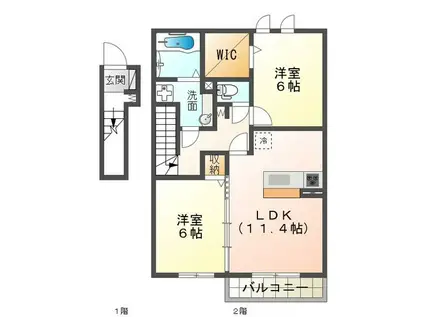 カーサ・ウィステリア(2LDK/2階)の間取り写真