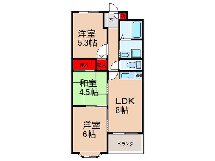 ボナール中西(3LDK/3階)の間取り写真