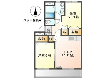 グランディアI(2LDK/2階)の間取り写真