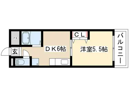 第五名昭ビル(1DK/3階)の間取り写真