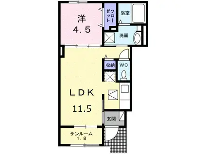 クラール木太リゾンネA(1LDK/1階)の間取り写真