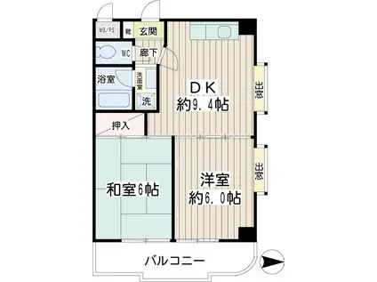 グレースピア・ヤワタ(2DK/4階)の間取り写真