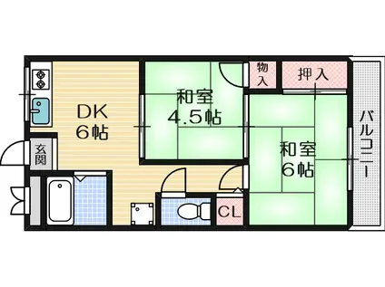 サンライズ摂津(2DK/4階)の間取り写真