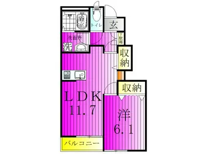 サンマルサンB(1LDK/1階)の間取り写真