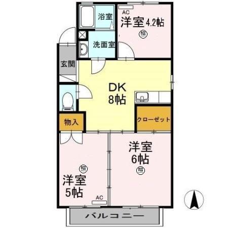 東校グリーンハイツ(3DK/4階)の間取り写真