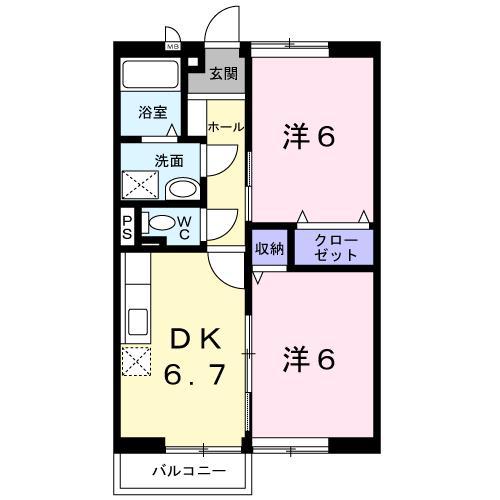 ケープマロンテール(2DK/1階)の間取り写真