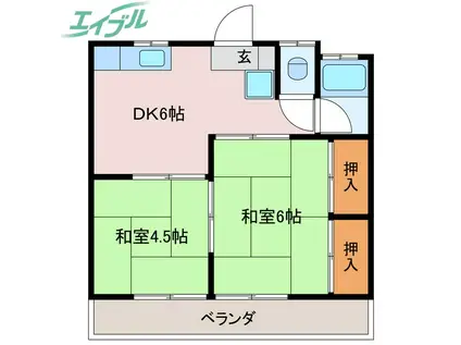 蓬莱荘(2DK/2階)の間取り写真