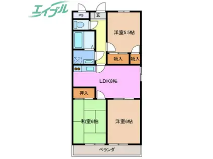 ファミール西浜田 北館(3DK/4階)の間取り写真