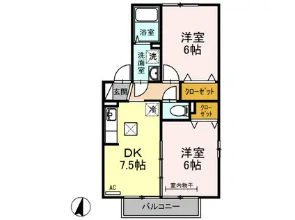 ビーンズヒルC棟(2DK/1階)の間取り写真