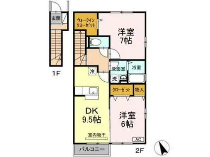 ビューテラス山本(2DK/2階)の間取り写真