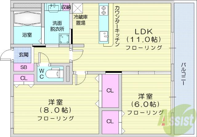 S-FORT榴岡公園(2LDK/13階)の間取り写真