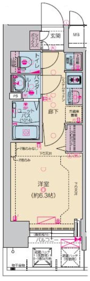 プレサンス堺筋本町ディスティニー(1K/7階)の間取り写真