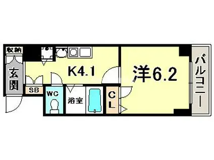 スワンズ神戸三宮イースト(1K/3階)の間取り写真