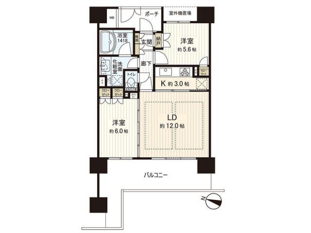 プラウド西公園(2LDK/7階)の間取り写真