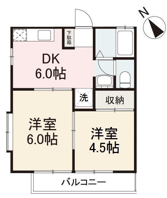Tメーゾン(2DK/1階)の間取り写真
