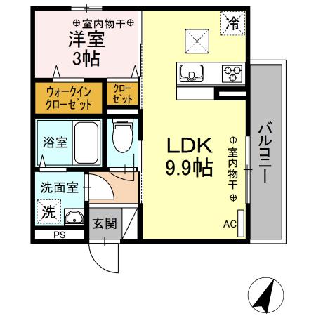シャインピークス大和(1LDK/1階)の間取り写真