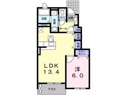 ディアコート徳永(1LDK/1階)の間取り写真