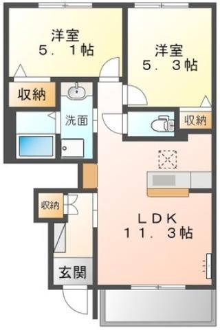リバーサイド金磯A(2LDK/1階)の間取り写真