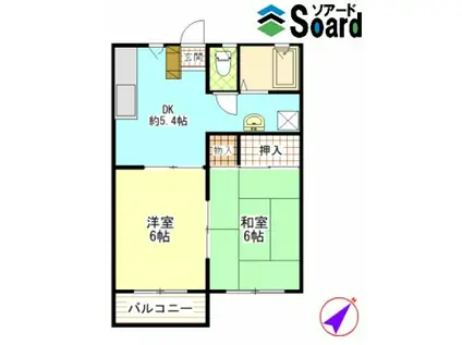 ナッツ C棟(2DK/2階)の間取り写真