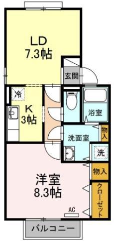 ステイトメント安宅B(1LDK/2階)の間取り写真