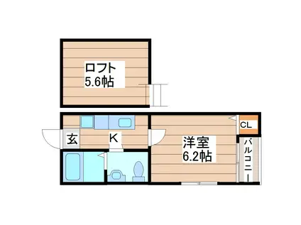 STAGE東仙台(1K/2階)の間取り写真