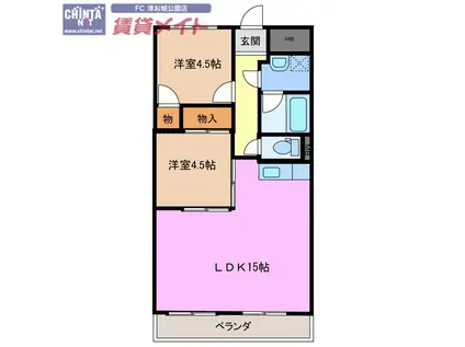 リパルティーレ津新町 B棟(2LDK/4階)の間取り写真