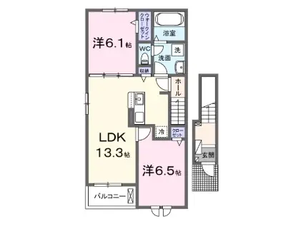 ル・レーヴII(2LDK/2階)の間取り写真