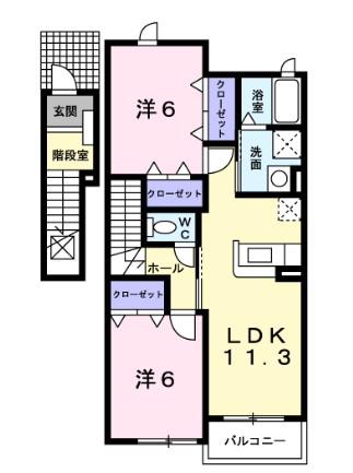ヴェルサン・アベニュI(2LDK/2階)の間取り写真