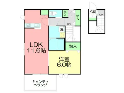 メゾンかきの木 壱番館(1LDK/2階)の間取り写真