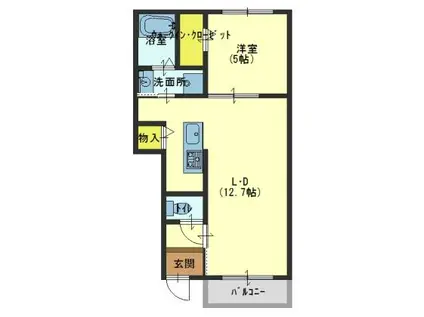 オリーブ羽倉崎 A棟(1LDK/1階)の間取り写真
