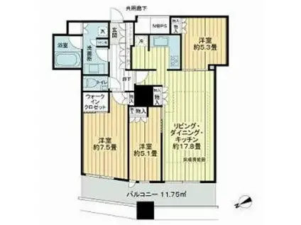 ザ・パークハウス西新宿タワー60(3LDK/39階)の間取り写真