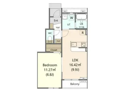 アンレーヴ吉岡A(1LDK/1階)の間取り写真