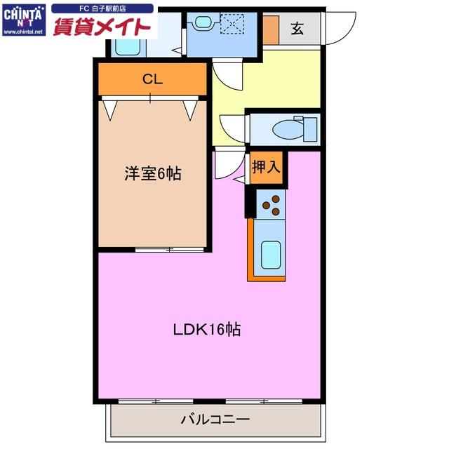 ウッドベルスクエアB棟(1LDK/2階)の間取り写真