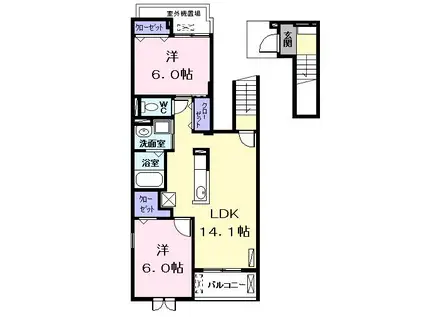 レニティフ II(2LDK/2階)の間取り写真