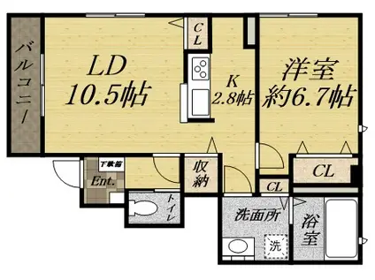 テラス・ドゥ・グリュII棟(1LDK/1階)の間取り写真