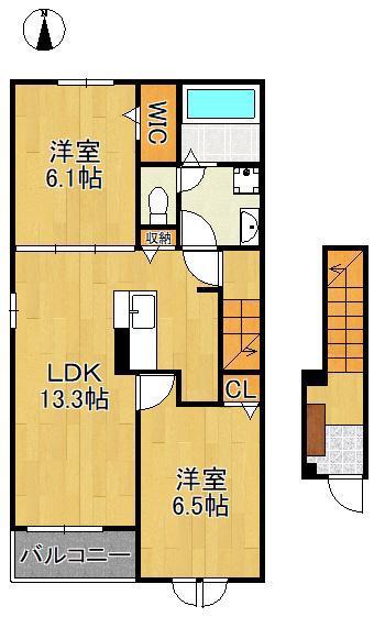ジェイ・ヴィルタス6(2LDK/2階)の間取り写真
