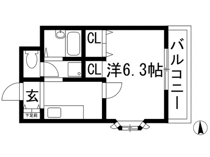 アミティエ石橋(1K/1階)の間取り写真