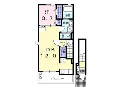 ノール・ラヴァンI(1LDK/2階)の間取り写真