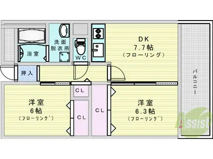 ラフィネ淀川(2DK/8階)の間取り写真
